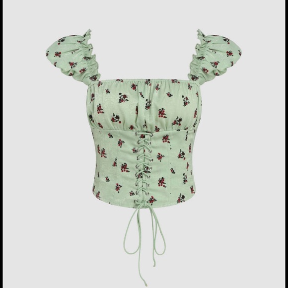 Woman’s Cider FLORAL CORSET RUFFLE HEM SHORT SLEEVE BLOUSE NWT medium - Picture 1 of 8